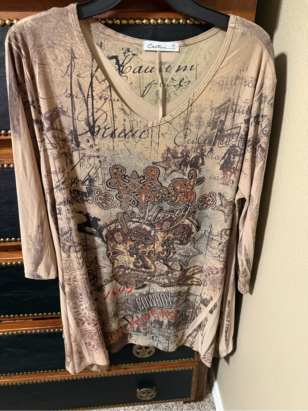 Cactus Tan Graphic V-Neck Women's Top